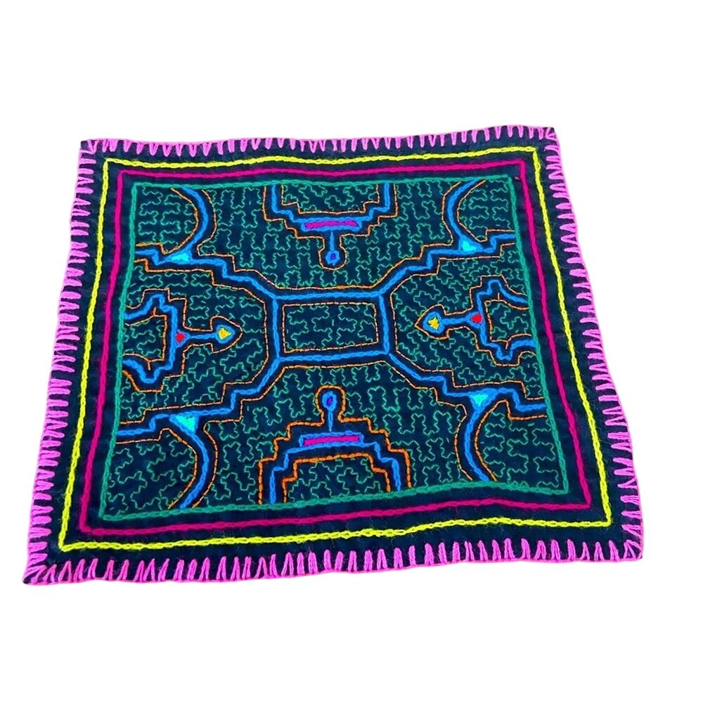 Peruvian Shipibo Hand Embroidered Kené Textile 9x10” Amazon Art